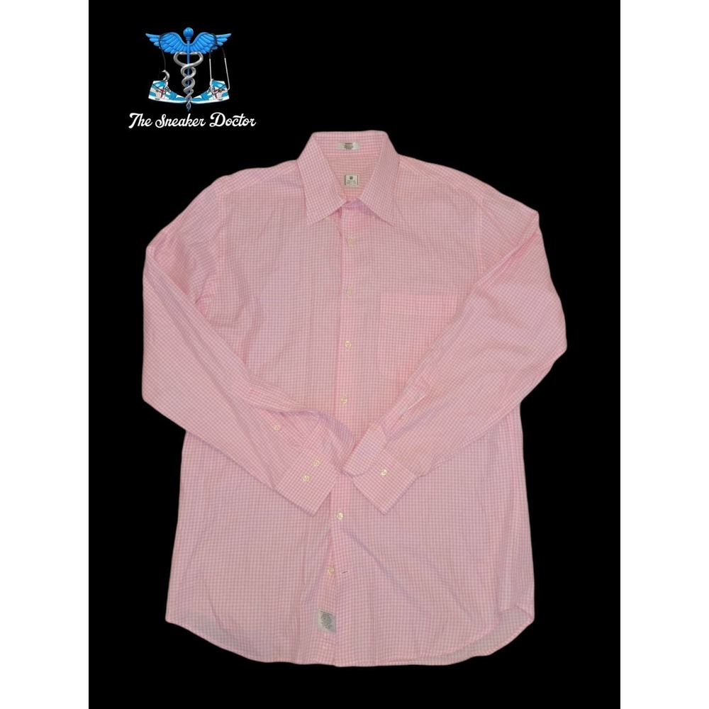 Peter Millar Plaid Long Sleeve Button Up Shirt. Pink White. Size Medium